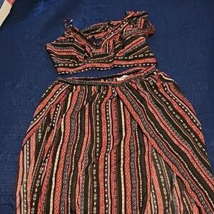 Bohemian Striped Crop Top and Skirt Set